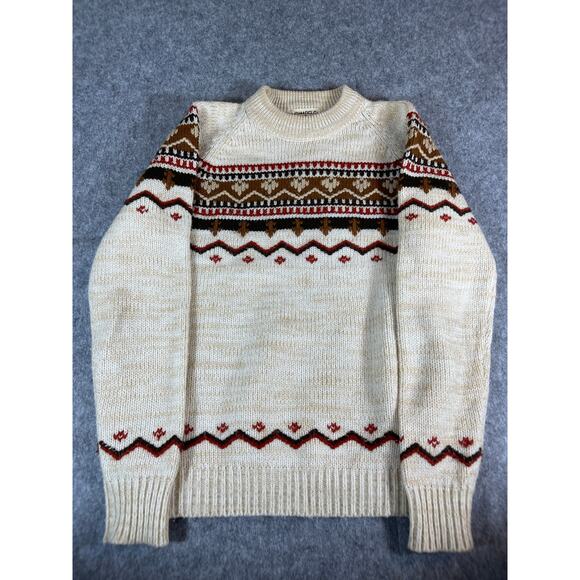 VTG Gimbels Geometric Fair Isle Pullover Sweater Mens Medium Beige Cable Knit - Picture 1 of 8